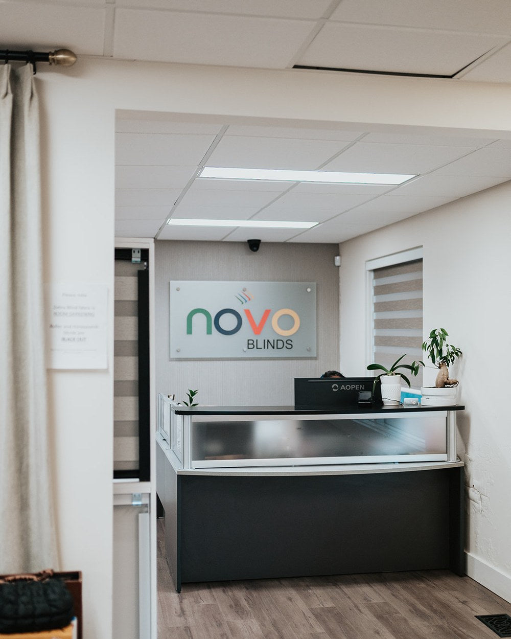 The Novo Blinds showroom front desk in Edmonton
