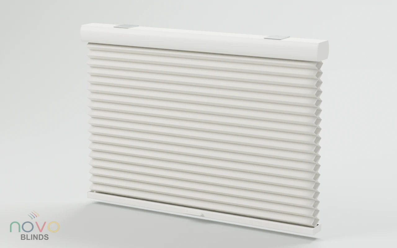 Illustrative white cordless honeycomb shade and cellular fabric