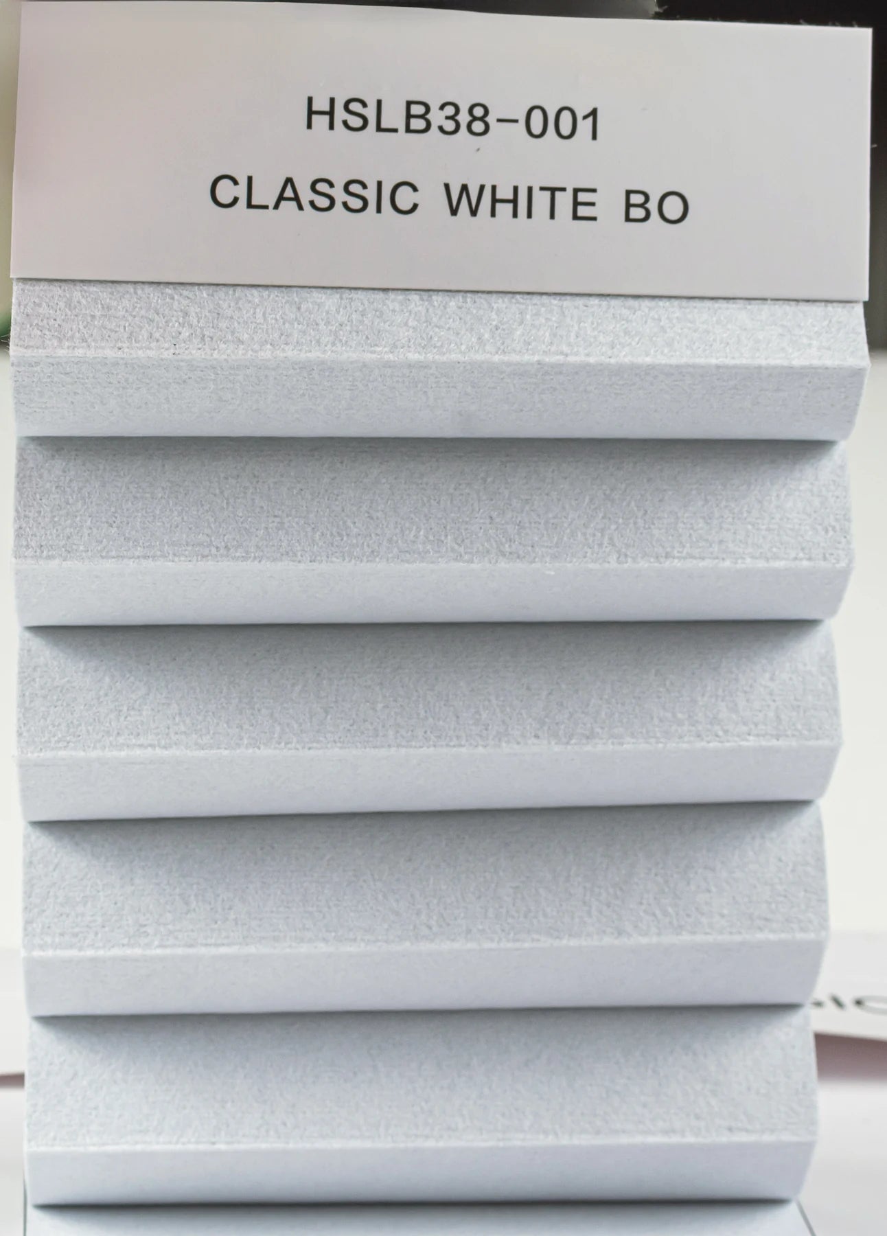 Novo Honeycomb fabric sample labelled Classic White BO